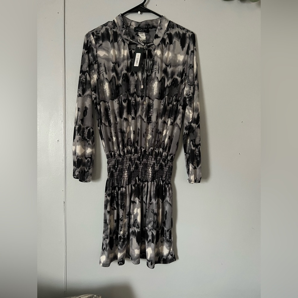 Ariella Black and Gray Long Sleeve Dress